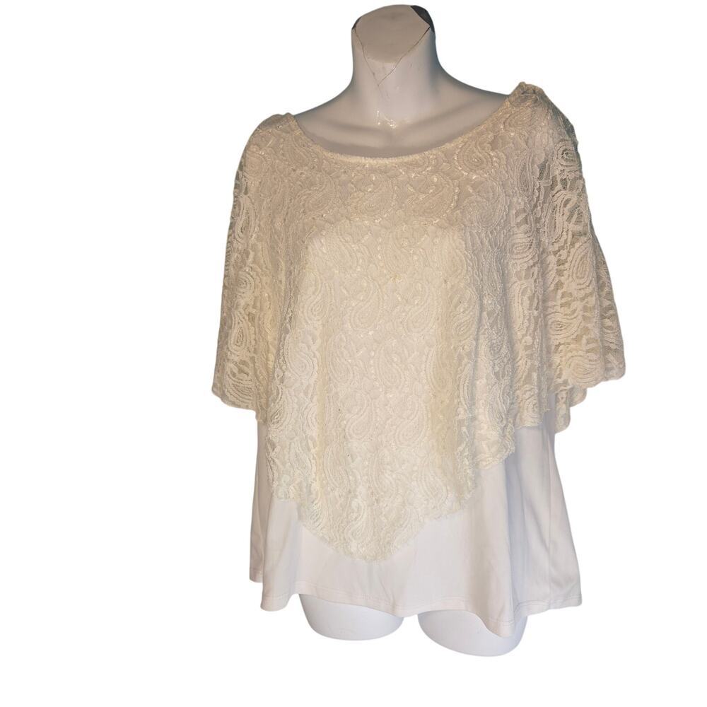 Mandy Evans Lace Poncho Overlay Layered Tank Top Ivory White Size XL